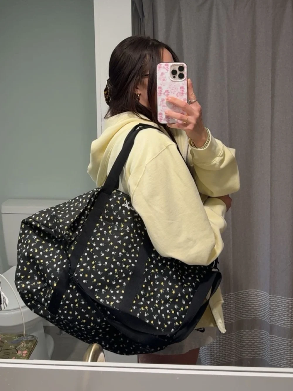 VS PINK Black Floral Weekender Bag - Spacious Carryall